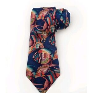 LANVIN Paris Blue Multi Fish Aquatic 100% Silk Luxe Neck Tie Workwear Party